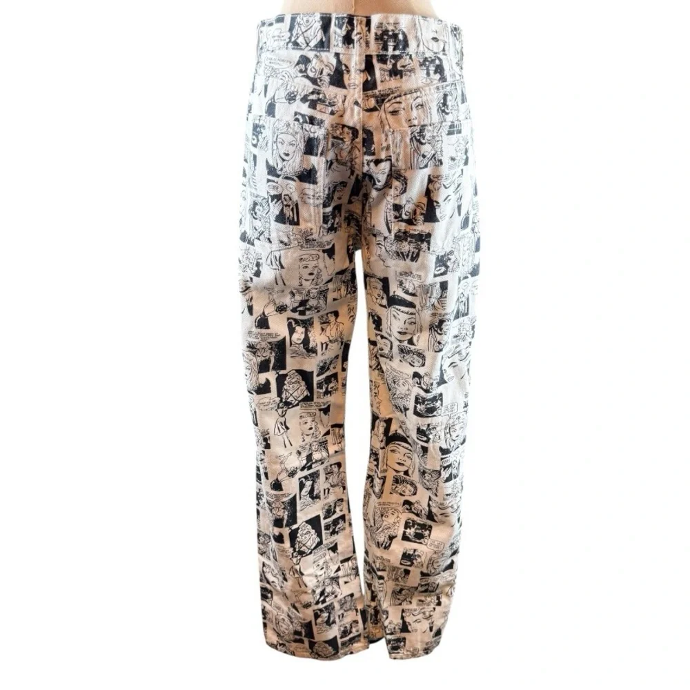 Reformation Newsprint Graphic Pants Black White Comic Print Jeans Size 29 Y2K - Picture 5 of 12